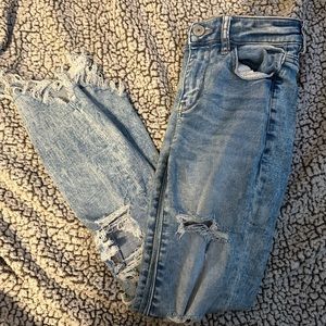 american eagle high-rise jegging ripped crop jeans